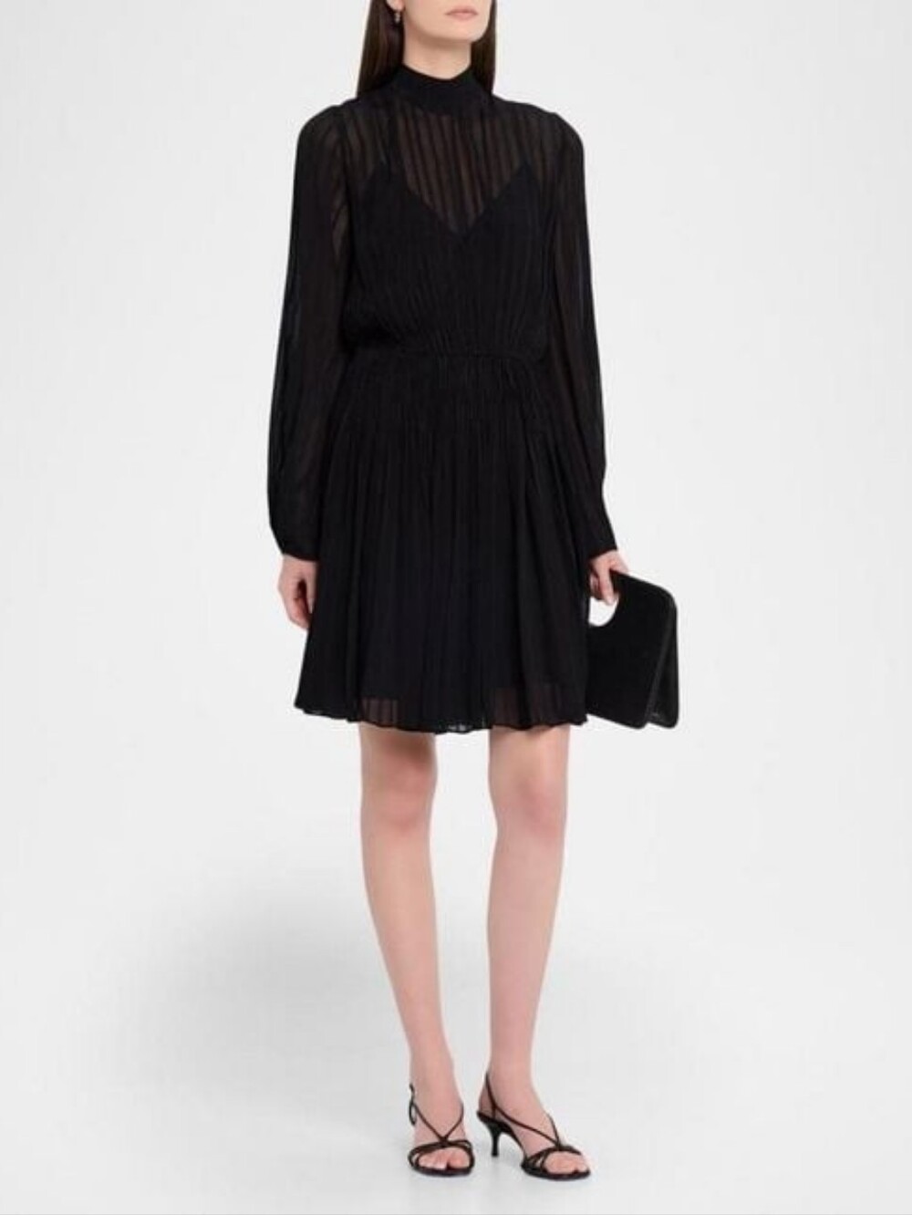 Vince Crinkle Stripe Long-Sleeve Mini Dress Size Medium NWT